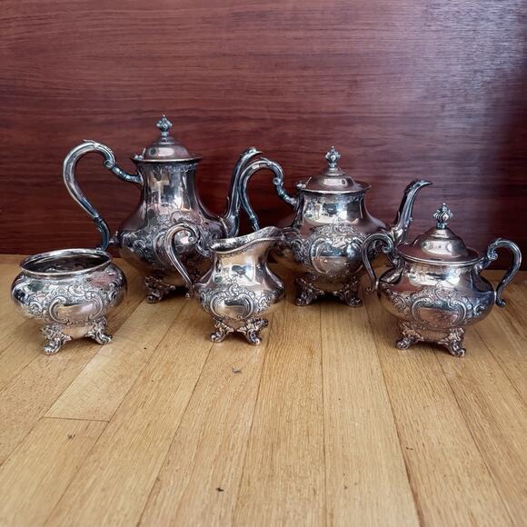 Reed & Barton Regent 5600 C2 silver plated set of 5 coffee/tea set Hand Chased - Picture 2 of 12